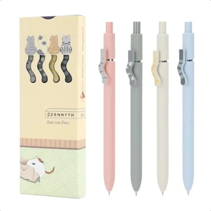 

Ручки с милыми котами, 4 шт., 0,5 мм, быстросохнущие черные гелевые ручки с тонкими точками, гладкие ручки для письма, подарки для любителей кошек для женщин и мужчин