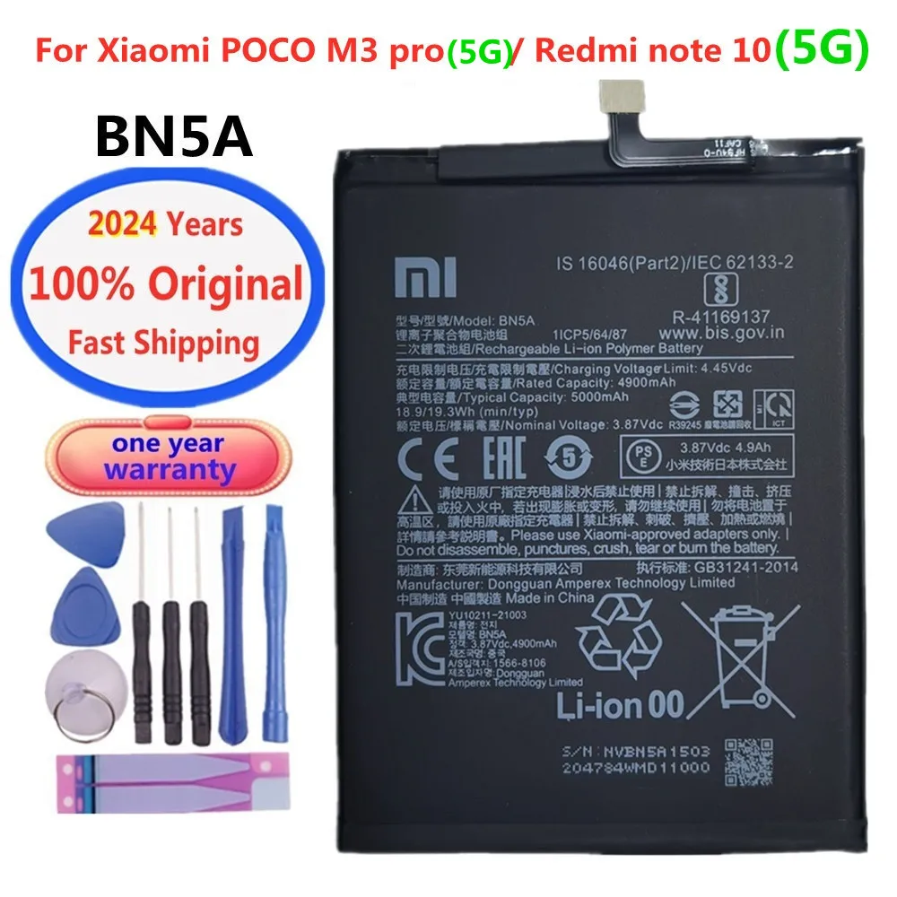 

2024 Years 5000mAh BN5A Original Battery For Xiaomi Redmi Note 10 Note10 5G / Mi POCO M3 Pro M3Pro 5G Phone Batteries Bateria