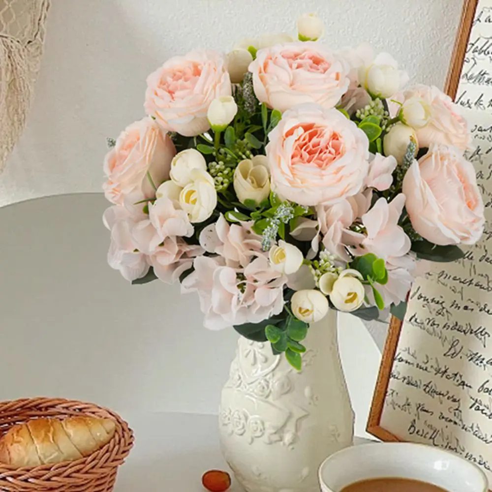 Künstliche Blumen Seiden-Hortensien Pfingstrosen Hochzeitskranz Brautstrauß Valentinstag Heim Zimmer Tisch Outdoor Garten DIY Geschenke Günstig – Detail 7