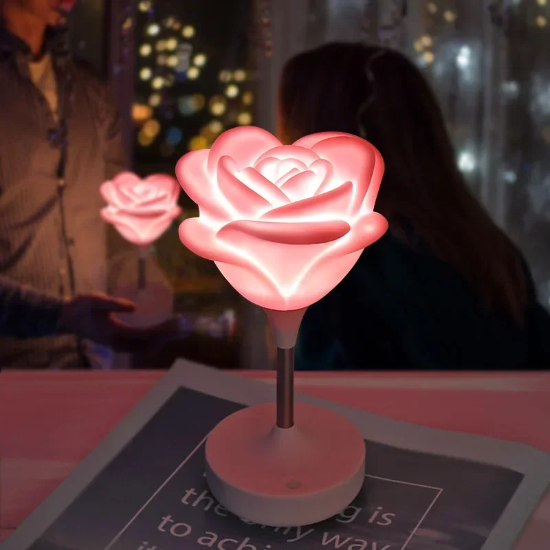 โรแมนติก Rose บรรยากาศ Nightlight ชาร์จ USB Touch สามระดับ Dimming LED ดอกไม้ Nightlight ของขวัญเครื่องประดับ