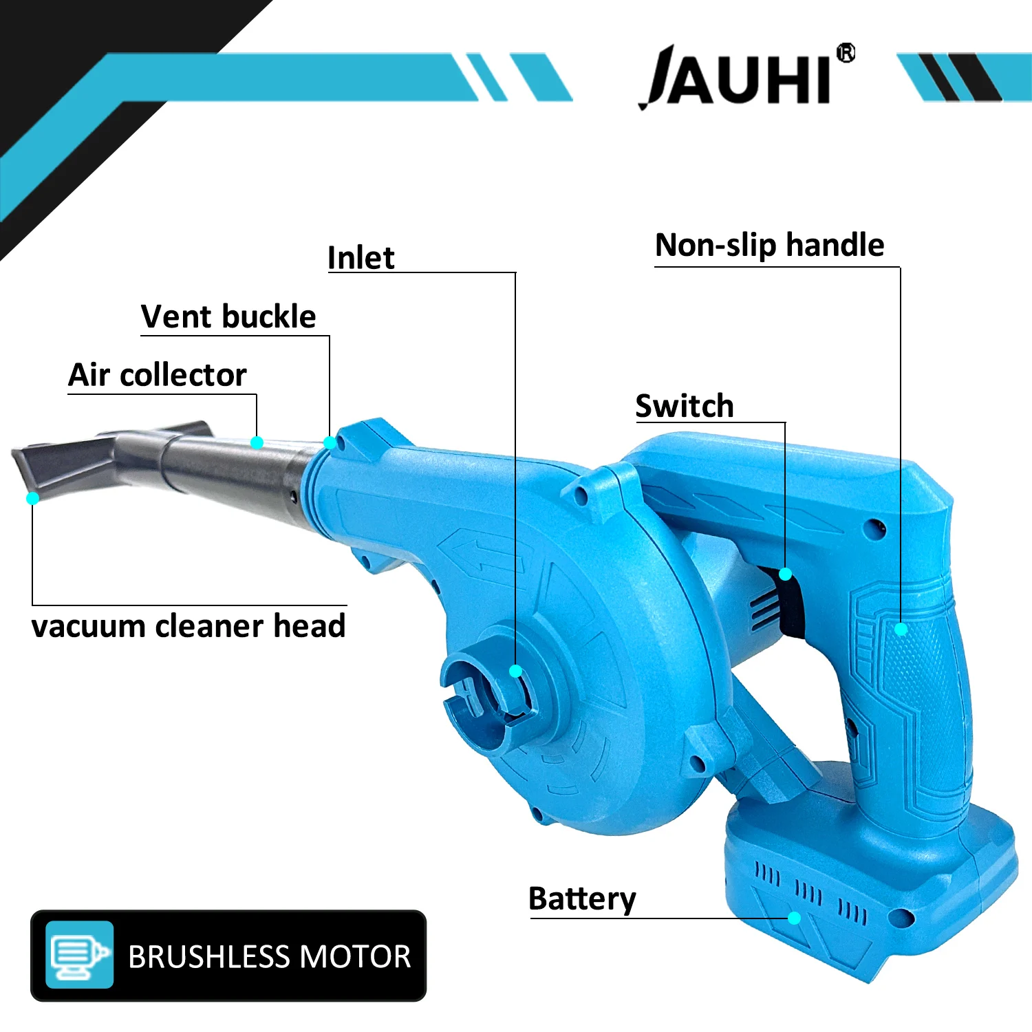 JAUHI 2in1 Cordless Blower&Vacuum,18V Max Lightweight Handheld Small Dry Leaf Sawdust High-power Rechargeable Blower Cleaner