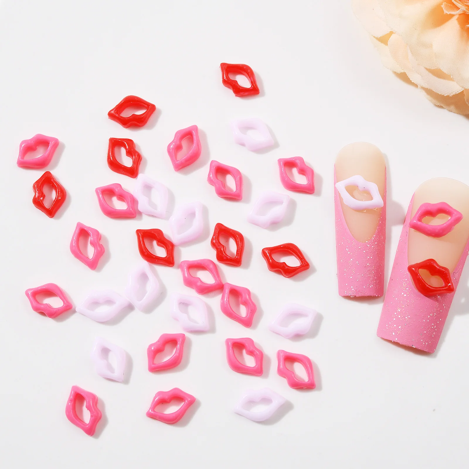 

20pcs Sexy Lips Flatback Resin Nail Accessories Lipstick Prints Charms For Nails Kawaii DIY Nail Art Decorations Supplies Parts