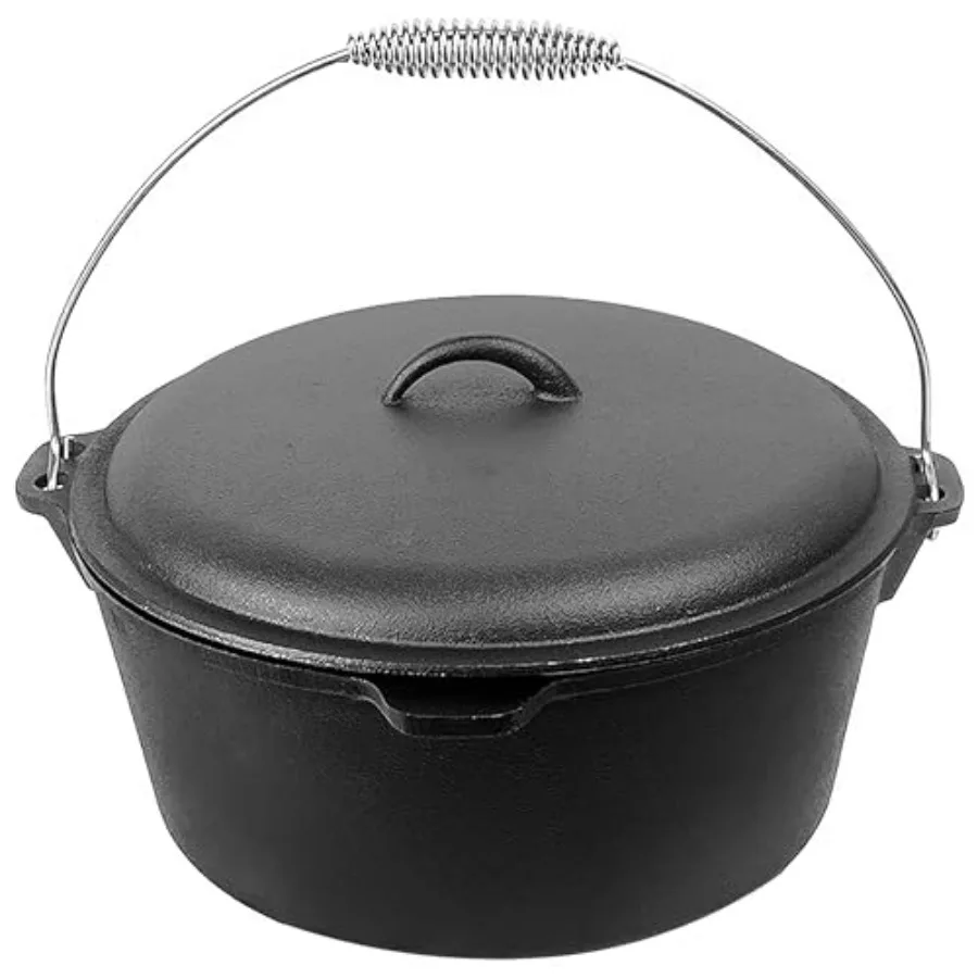 

9 Quart Cast Iron Dutch Oven with Dome Lid Bail Handle PreSeasoned Campfire Pot for Outdoor Cooking Baking Braising Stews Heavy