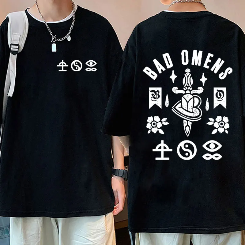 

Bad Omens Music Tour Graphic T Shirts Oversized Cotton T-shirts Men Women Short Sleeve High Street Fashion Trend Vintage T-shirt