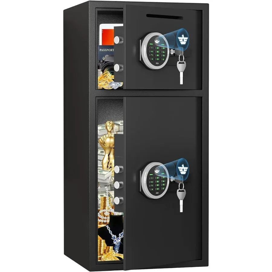 صندوق أمان كبير مزدوج الباب مقاوم للحريق ومقاوم للماء بطول 6.5 قدم مكعب آمن مع ضوء LED ونظام إنذار مزدوج خزائن منزلية رقمية