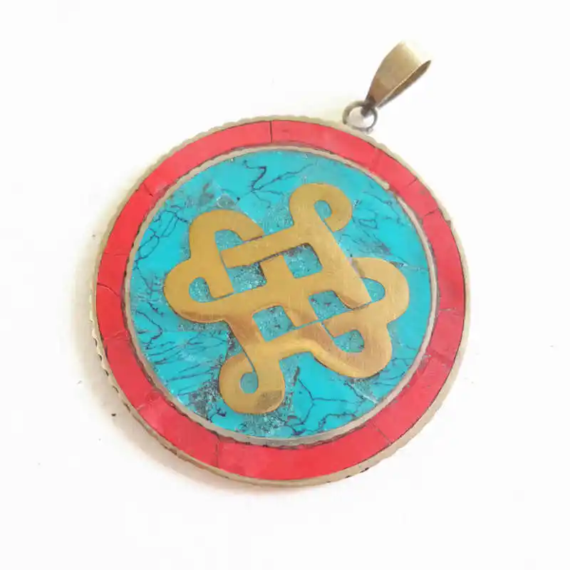 Tibetan Big Round Amulet Pendants for Man Kalachakra Endless Knots OM TBP607