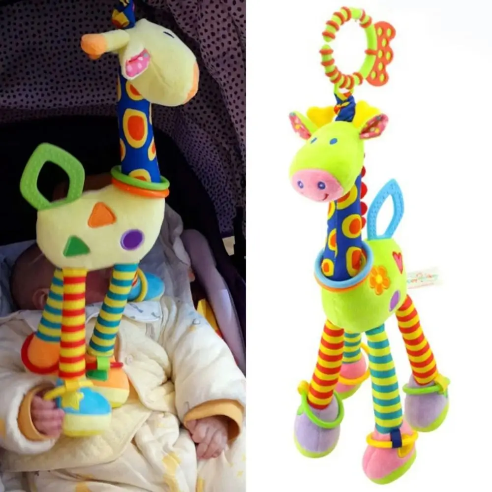 PP Cotton Giraffe Animal Handbells Plushies Early Education Newborn Giraffe Rattles Soft Cartoon Animal Rattle Teether