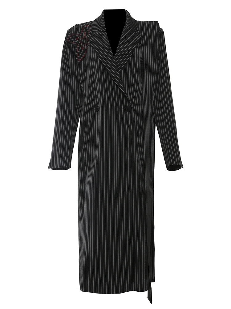 YERMORA Women Striped Back Flower Irregular Ribbon Trench Lapel Long Sleeve Fashion Tide Windbreaker Spring Autumn 2025 New A126