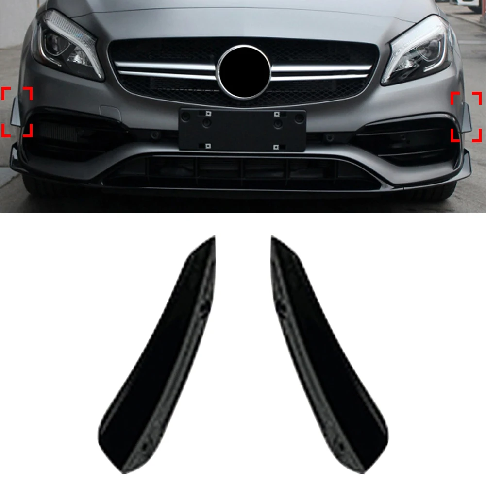 2x Car Front Bumper Lip Splitter Spoiler Side Canard For Mercedes Benz A-Class W176 A200 A45AMG 2016 2017 2018 Black ABS Plastic