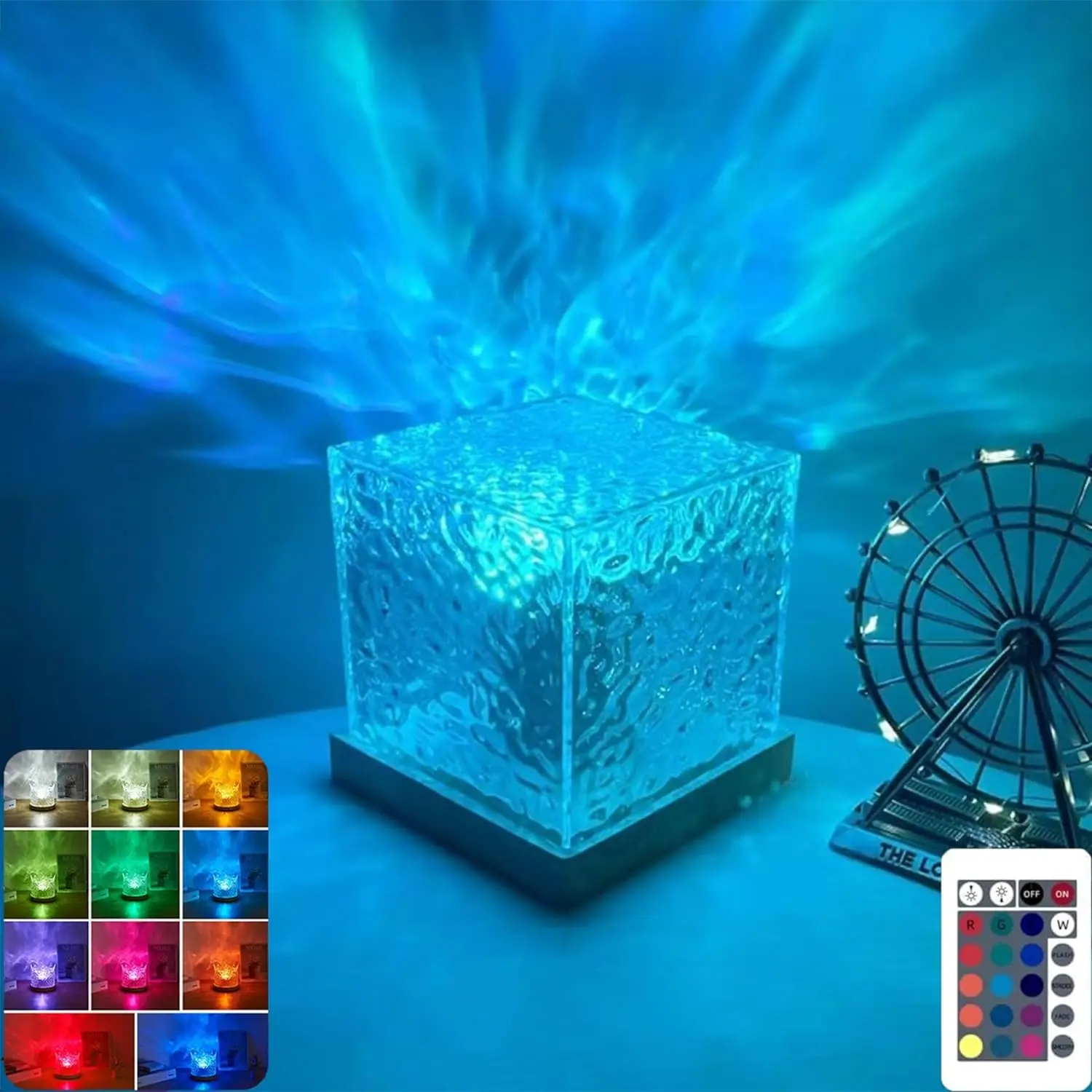 RGB Atmosphere Night Light Rotating Water Pattern Crystal Table Lamp 16 Colors LED Dynamic Projection Lights For Bedroom Decor