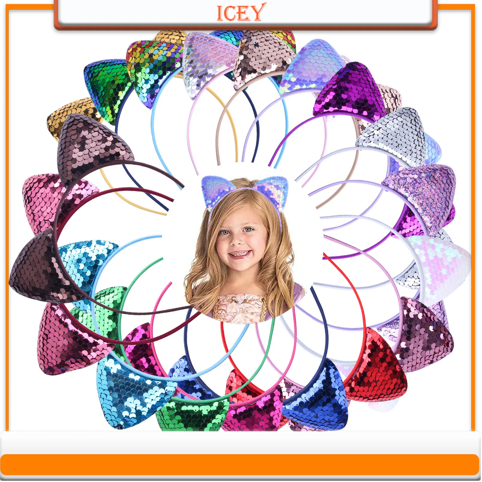 18pcs Reversible Sequin Cat Ears Headband Shiny Cute Cartoon Ear Hoops Bling Hairband Hair Accessories Women Girls Daily Party