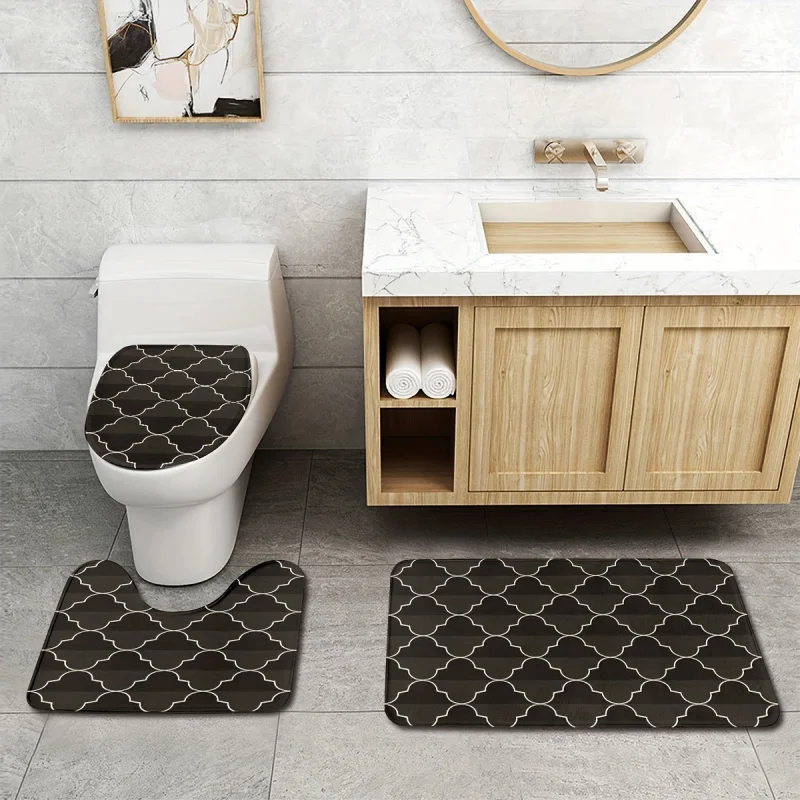 3 pcs/set retro pattern printed floor mat, three-piece bathroom mat set, non-slip mat, water-absorbent mat, toilet lid mat, toil