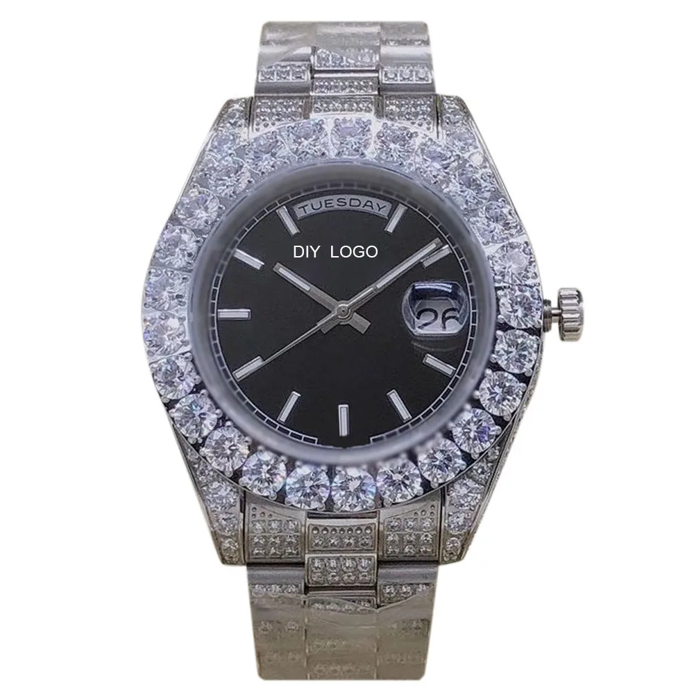 Customized Logo43mm men's watch with high-end mechanical movement, diamond bezel and sapphire mirror, best gifts man