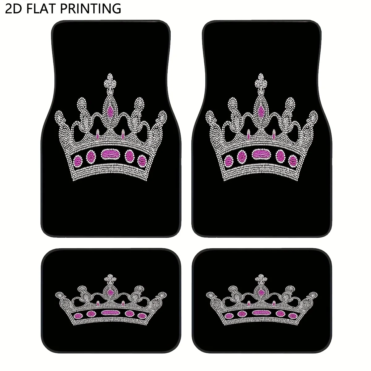 

4-piece car floor mat set, crown rhinestone decorated car floor mats