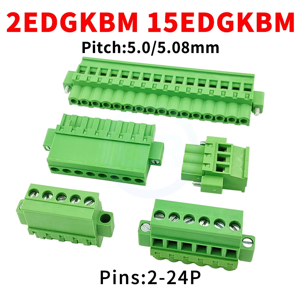 10 Pcs KF 5.0/5.08mm Vertical Plug-in Terminal Block With Ear Flange Fixed Side 2EDGKBM 15EDGKBM 2-24Pin