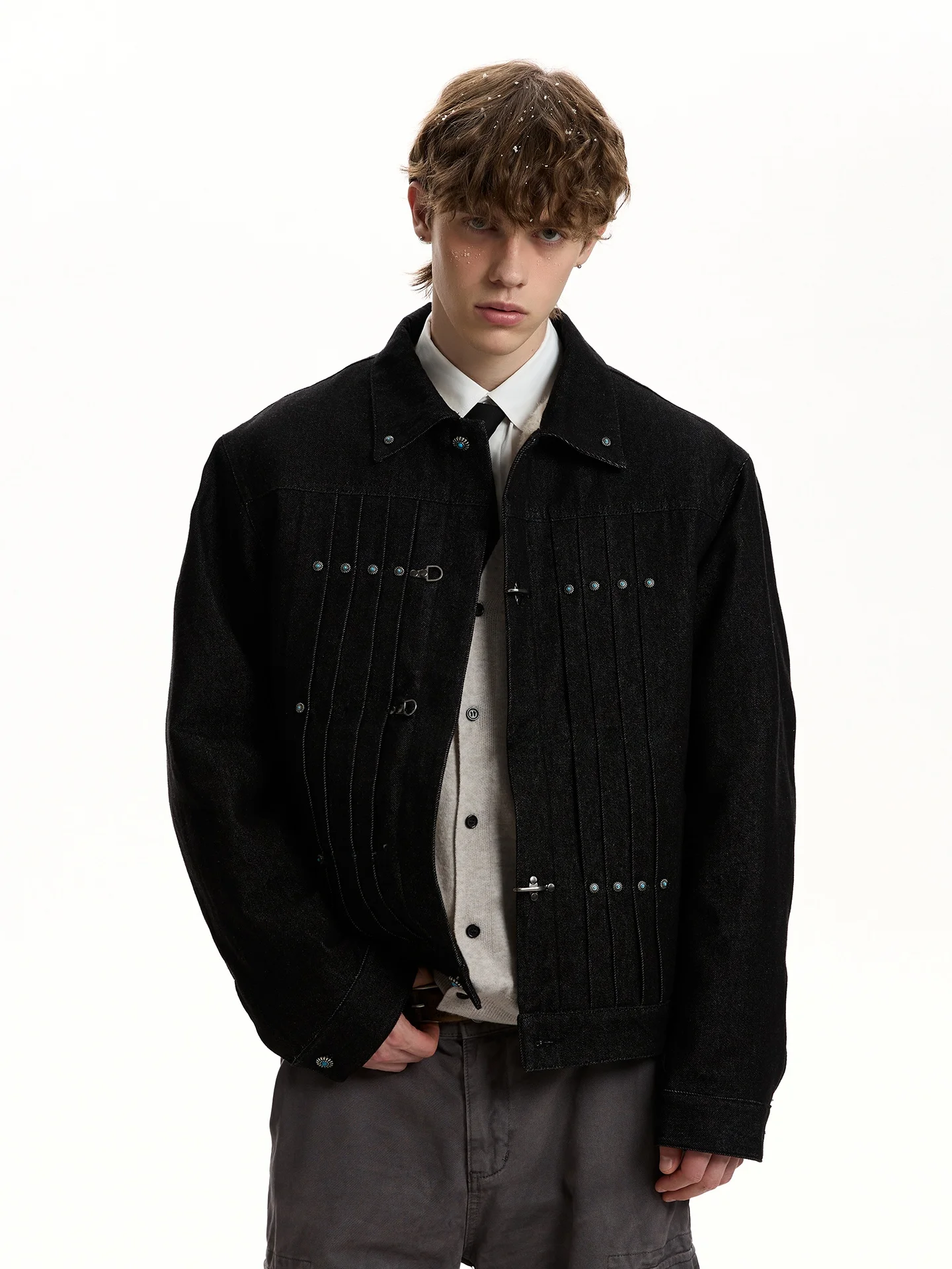 

a PUEE American Retro Aircrt Bule Workwear Original Jeans Jaet Autumn Winter Warm Thiened ort Cotton Denim Coat