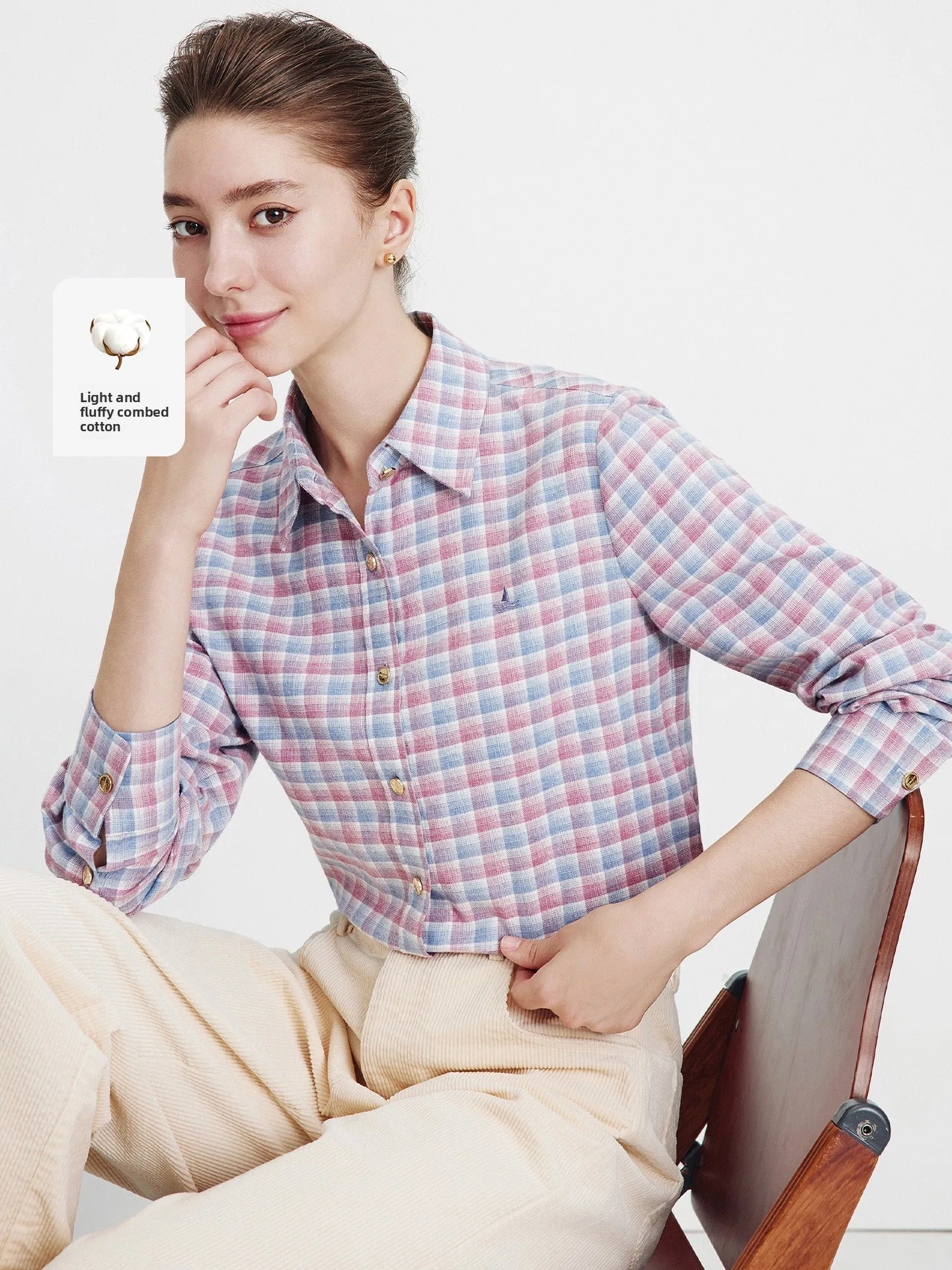 

Женская рубашка Navigare с длинным рукавом из чесаного хлопка в клетку, деловой стиль, весенняя новинка, прямой крой, для офиса