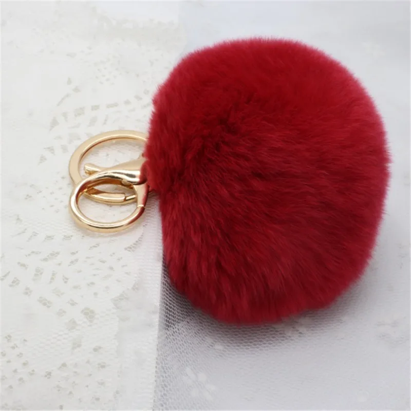 8cm Genuine Real Rex Rabbit Fur Ball Golden Color Keychain Cute Lapin Car Keyring Bag Pendant Pom Fluffy Key Chains