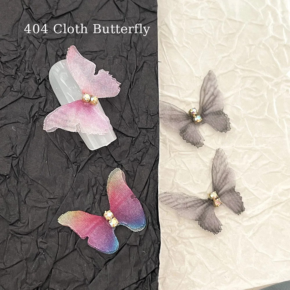 

-Cloth Butterfly- 2cm Large Fabric Mesh Jewel Glamour Dual Layer Textile Butterfly Charms AB Diamond Yarn Limb Nail Ornament 404