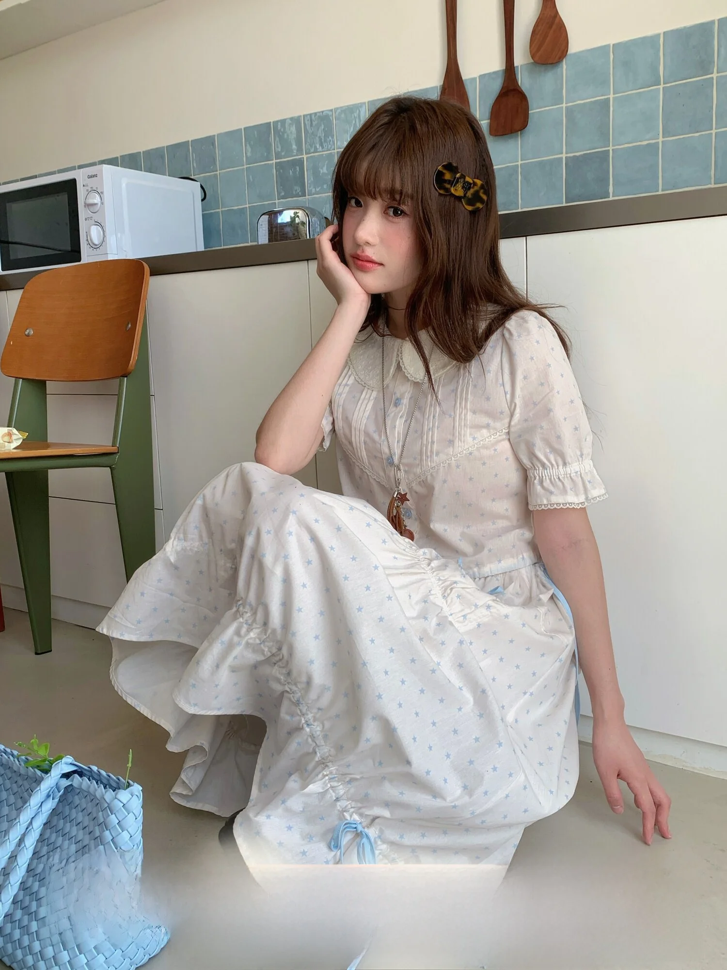 

White Ballet Style Knot Set Women's High Waist Skirt Two Piece Set Summer Fashion Ensemble Breathable Cotton B...