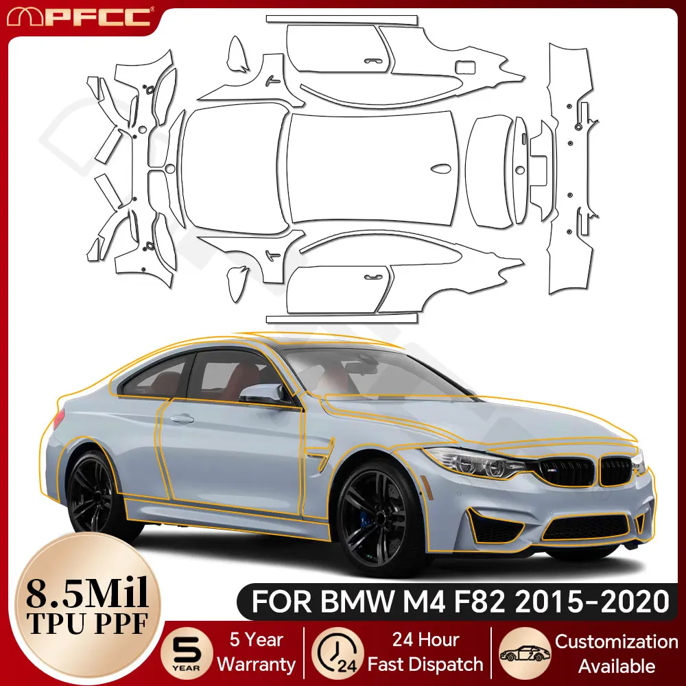 

For BMW M4 F82 2015-2020 TPU Paint Protection Film Car Body Anti-scratch Clear Bra Pre-cut PPF Resistant Invisible Repairable