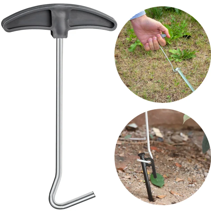 1 Pieces Tent Peg Ground Hook Pullers Extractor Remover Heavy Duty Tent Peg Puller with Plastic Handles for Camping Outdoor