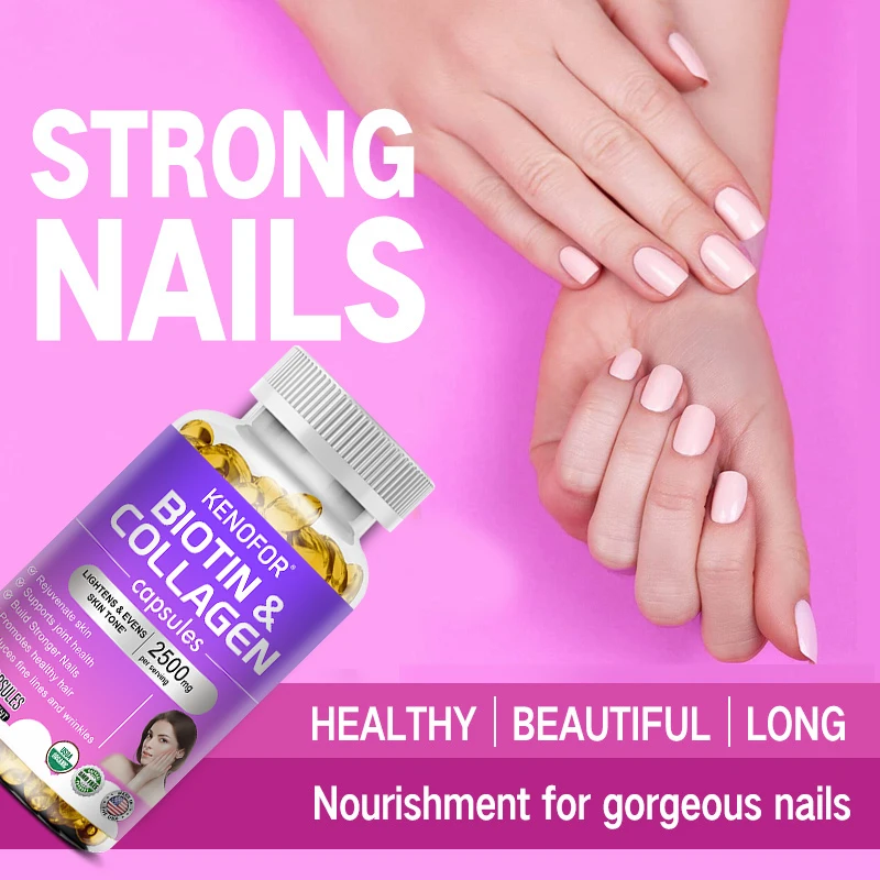 كبسولات الكولاجين لتبييض البشرة، مكملات مضادة للأكسدة مع البيوتين وفيتامين C، تقلل الخطوط الدقيقة والتجاعيد، مضاد للشيخوخة