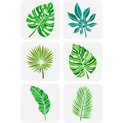 6 Pcs Tropical Leaves Painting Stencil 7.9x7.9 Monstera Ceriman Rubber Grass Palm Leaf Spraying Stencil Plants Themes Spraying