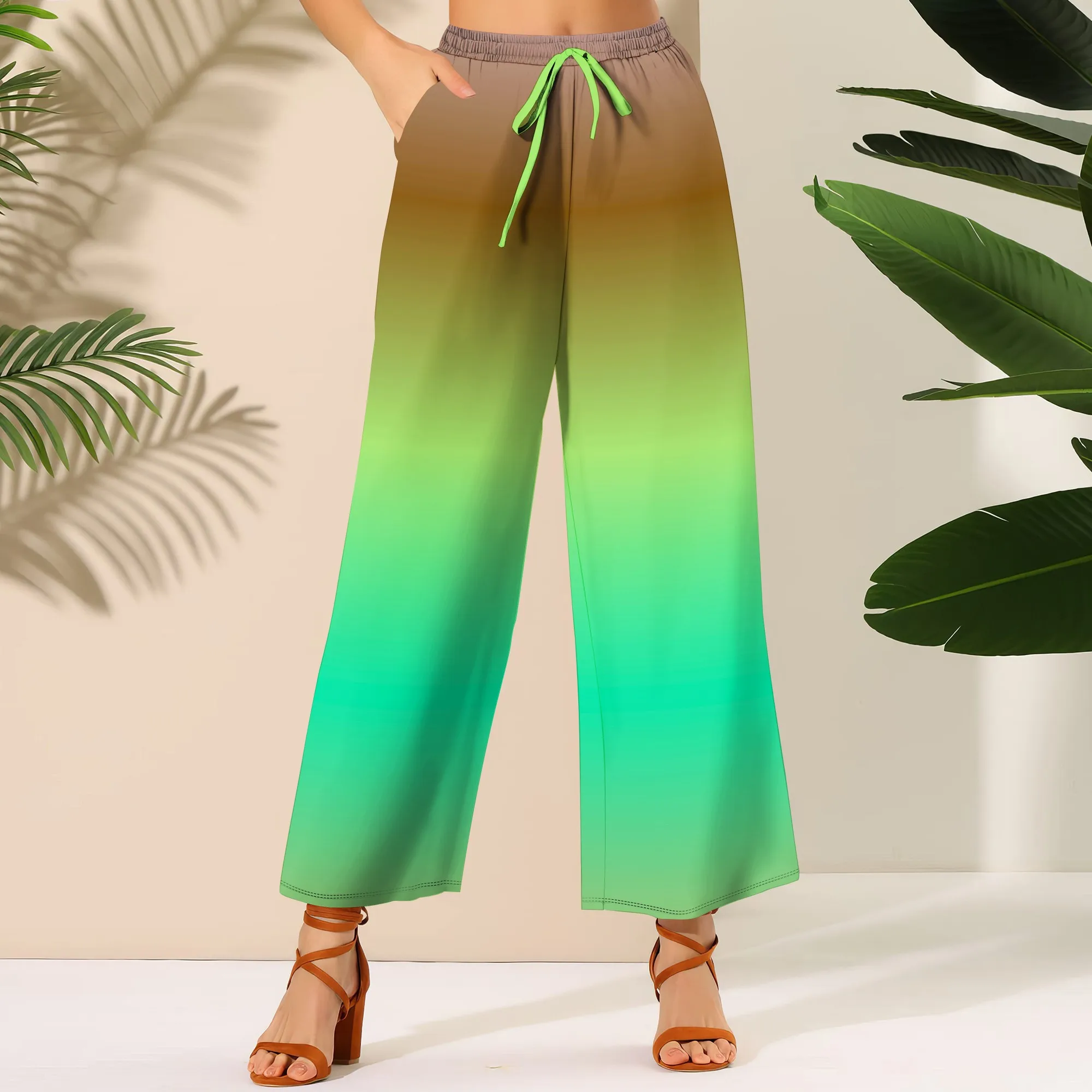 

Women's Wide Leg Ankle-Length Pants Ombre Print Casual Elastic Loose Breathable for Work Office Party Night Out