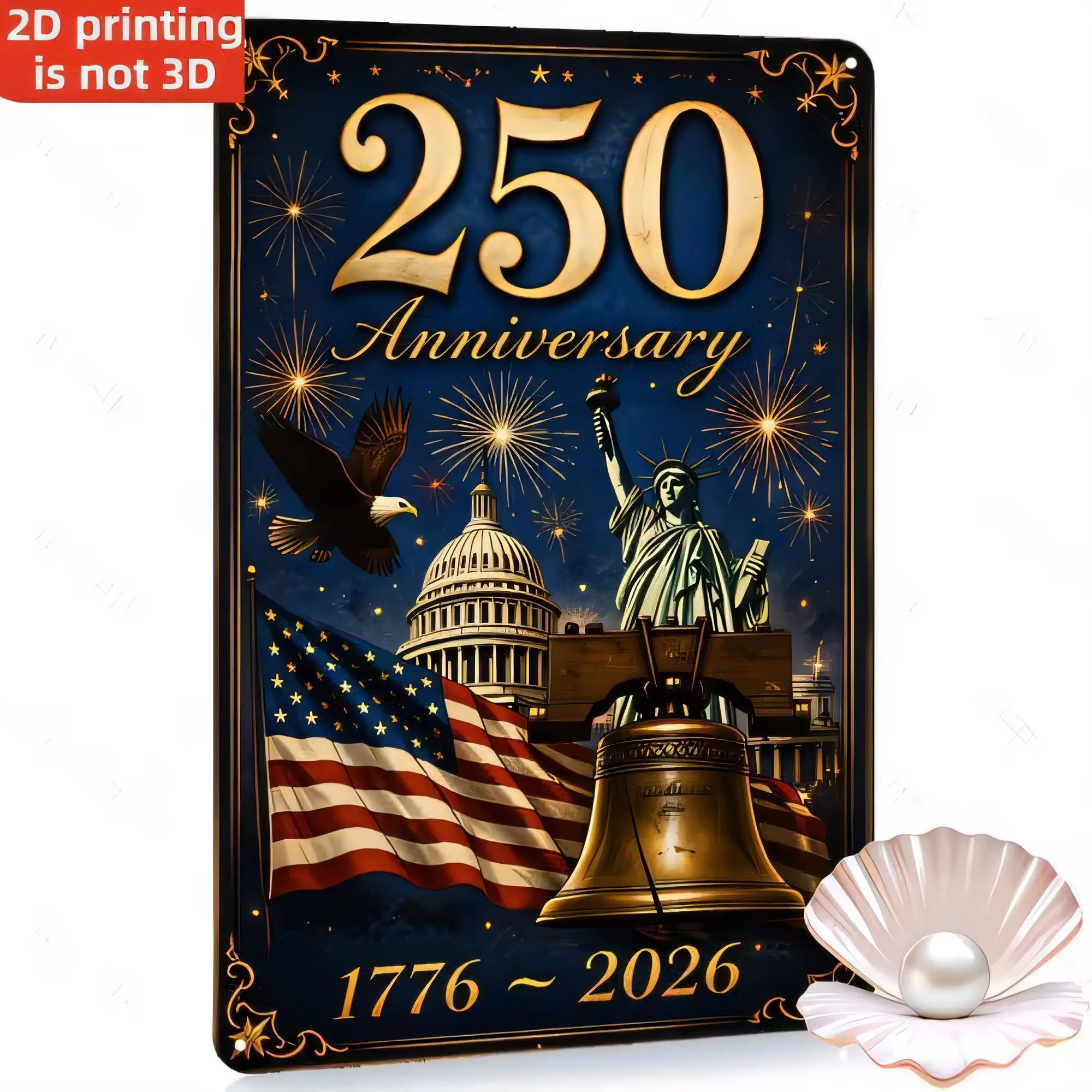 Tin Sign 250th Anniversary 1776 2026 Vintage American Independence Poster Metal Plaque Wall Decor for Home Bar Pub Man Cave  Ret