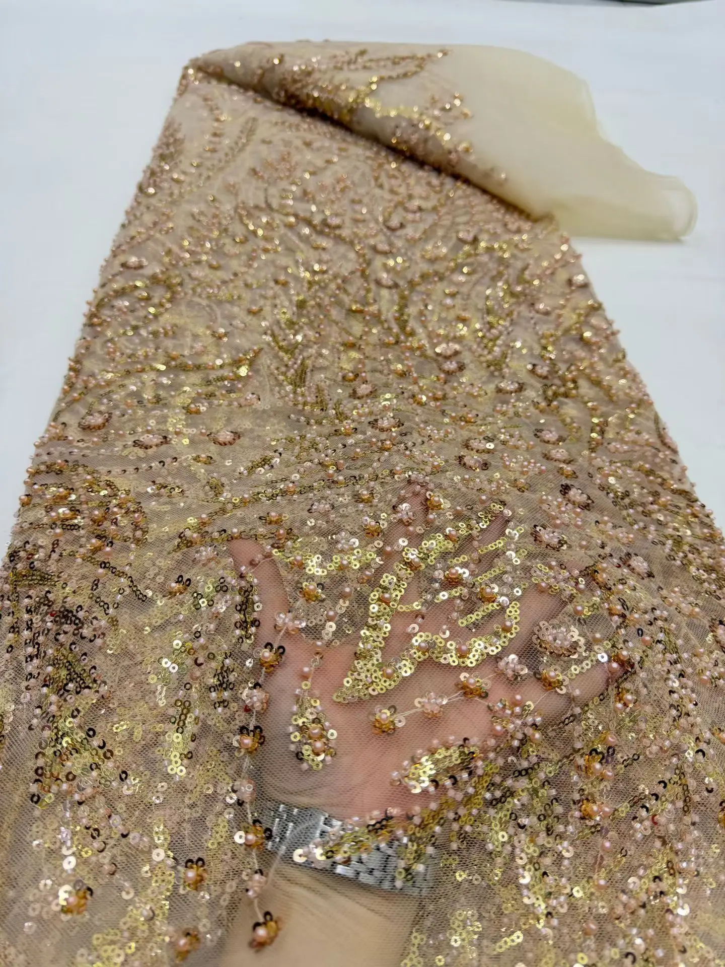 

Latest 2026 African Nigerian High-Quality Tulle Lace Fabric with Embroidery 5 Yards for Prom Dresses Sequin Sewing DP0516