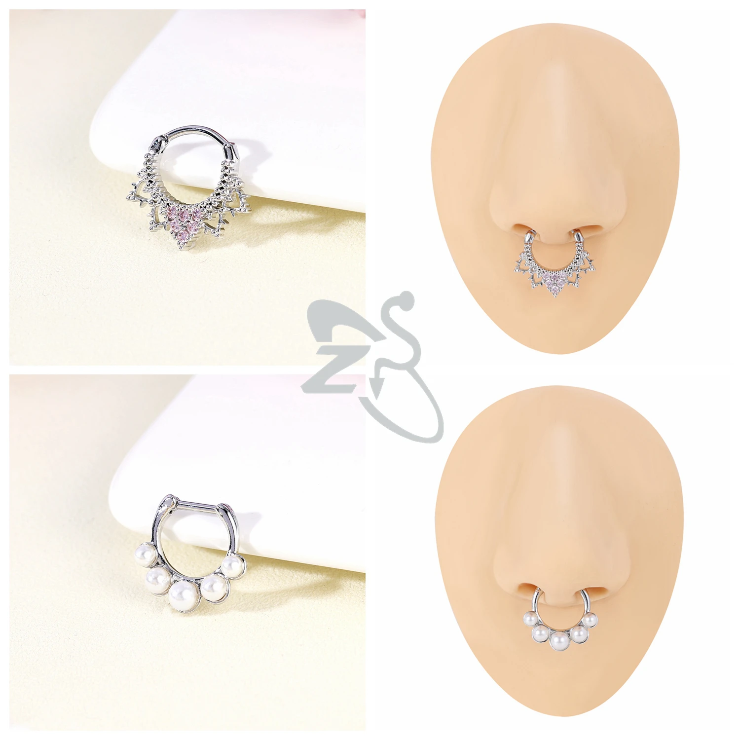 ZS 1 Stück süßer 16G Edelstahl Septum Ring Spinnennetz Herz Nasenloch Piercing CZ Kristall Ohr Helix Knorpel Ohrring Schmuck – Detail 6