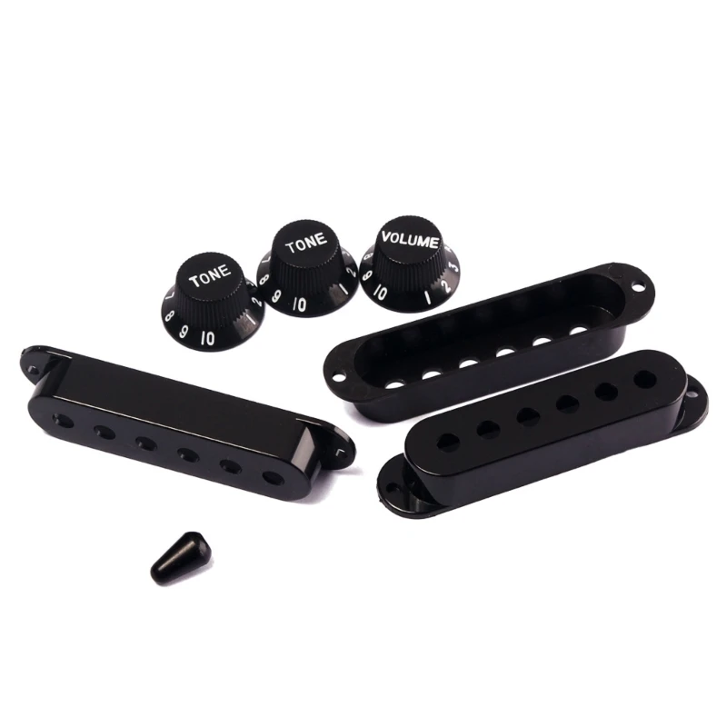 48mm 50mm 52mm Single Coil Pickup Cover One Volume Two Tone Knobs with Switch Cap Kit for Electric Guitar, Black Color 24BD