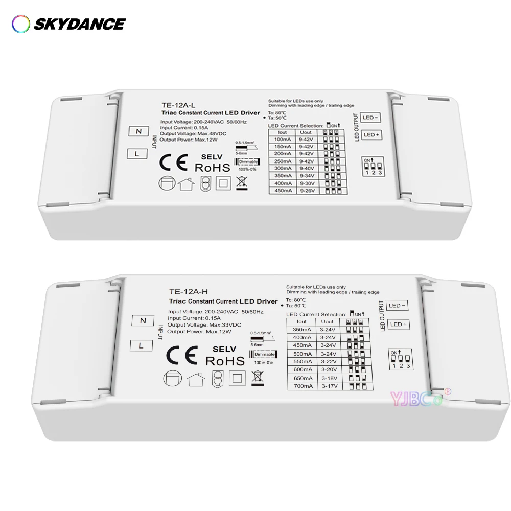 Skydance AC 220V to 3-24VDC 1CH*(350-700mA) 12W Triac Constant Current LED Driver 9-45V 100-450mA PWM CC downlight Power supply