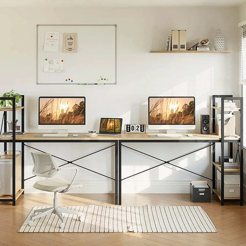 Computer desk Desktop Home study desk with shelf Writing  Rectangle simple