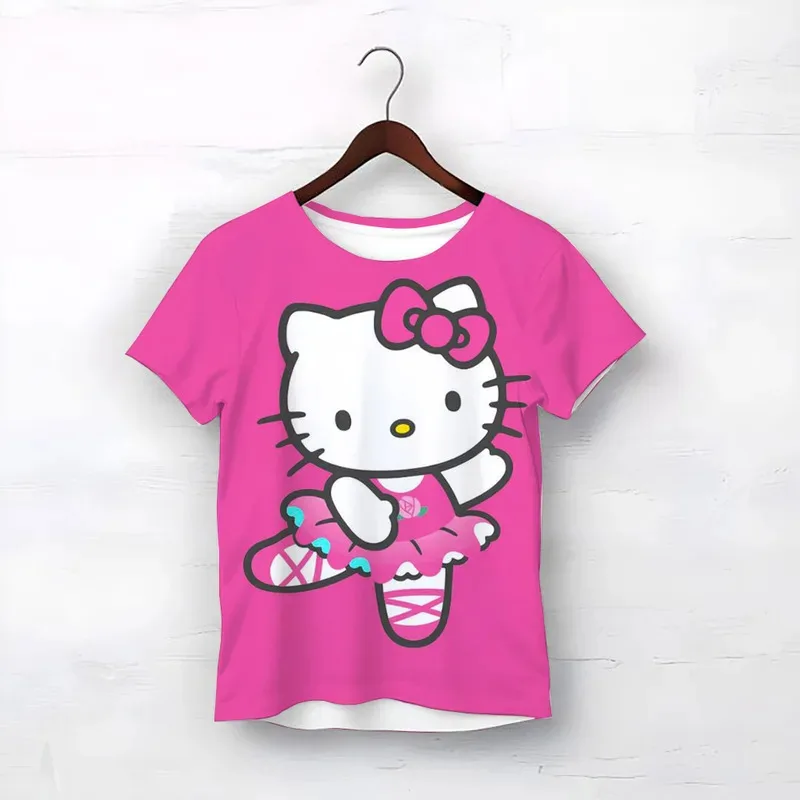 مرحبا كيتي وصديق الكرتون المطبوعة تي شيرت الصيف ملابس الأطفال س الرقبة 2 إلى 8 سنوات الاطفال الحيوان الفتيان قصيرة الأكمام بلايز