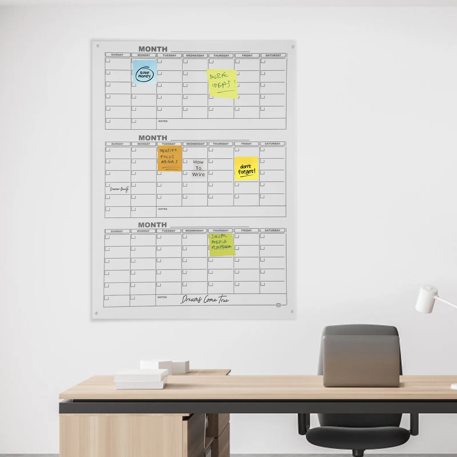 Dry-Erase Monthly Calendar, Large Size, Sturdy, Modern, For School, Lab, Organize To-Do Lists, For Home, Office, Plan Schedules