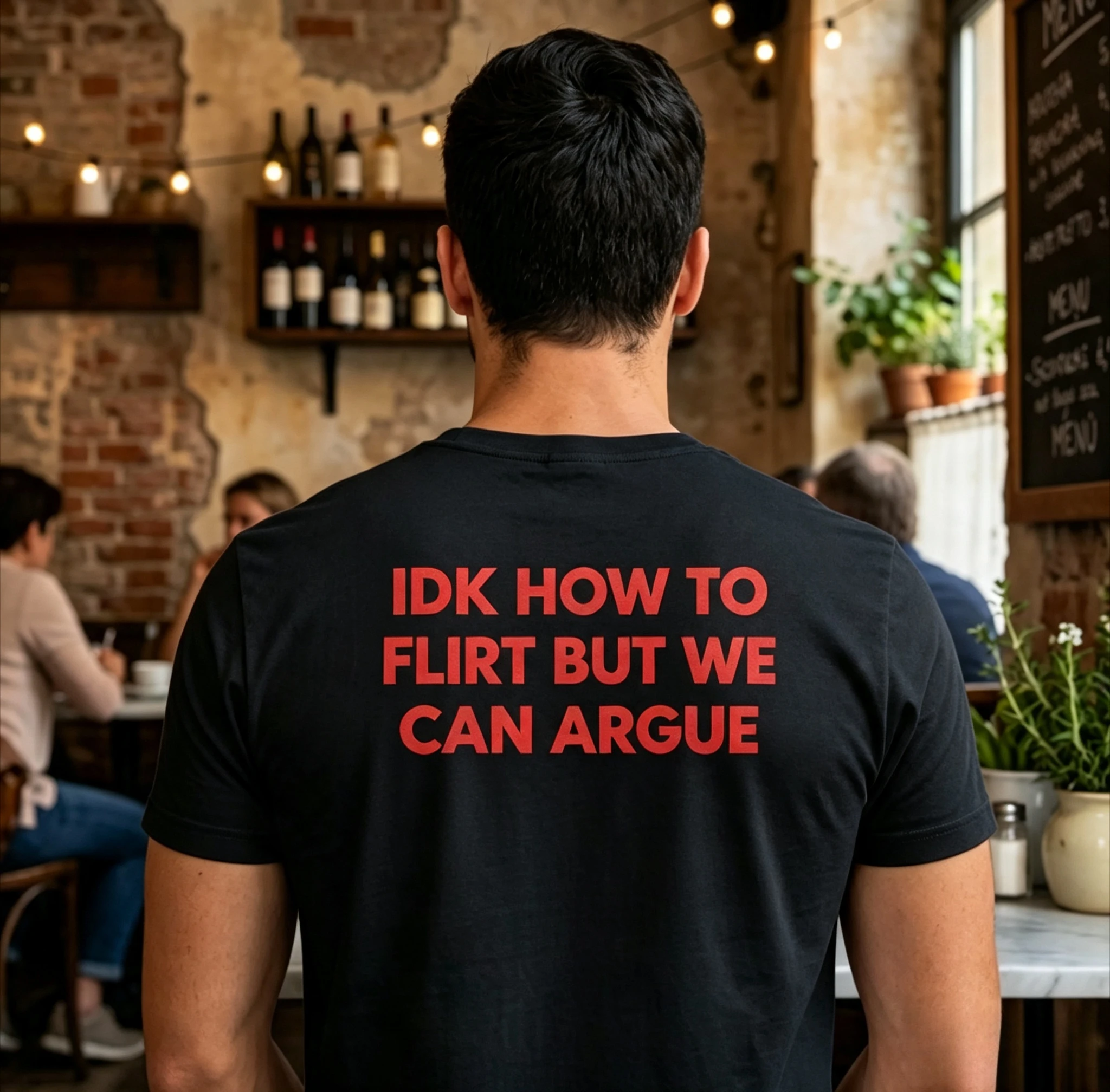 Funny Date T-shirt, Satirical Couple T-shirt, Bold Red Text Pattern T-shirt, Suitable for Both Men and Women As A Top Garment