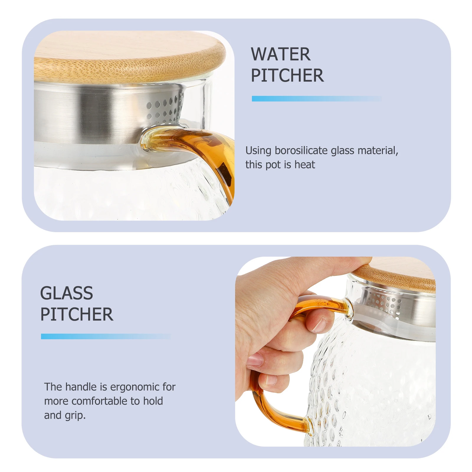 

1Pcs Cold Water Jug Glass Pitcher Large Capacity Transparent Heat-Resistant Water Carafe for Home Kitchen Office Outdoor Use