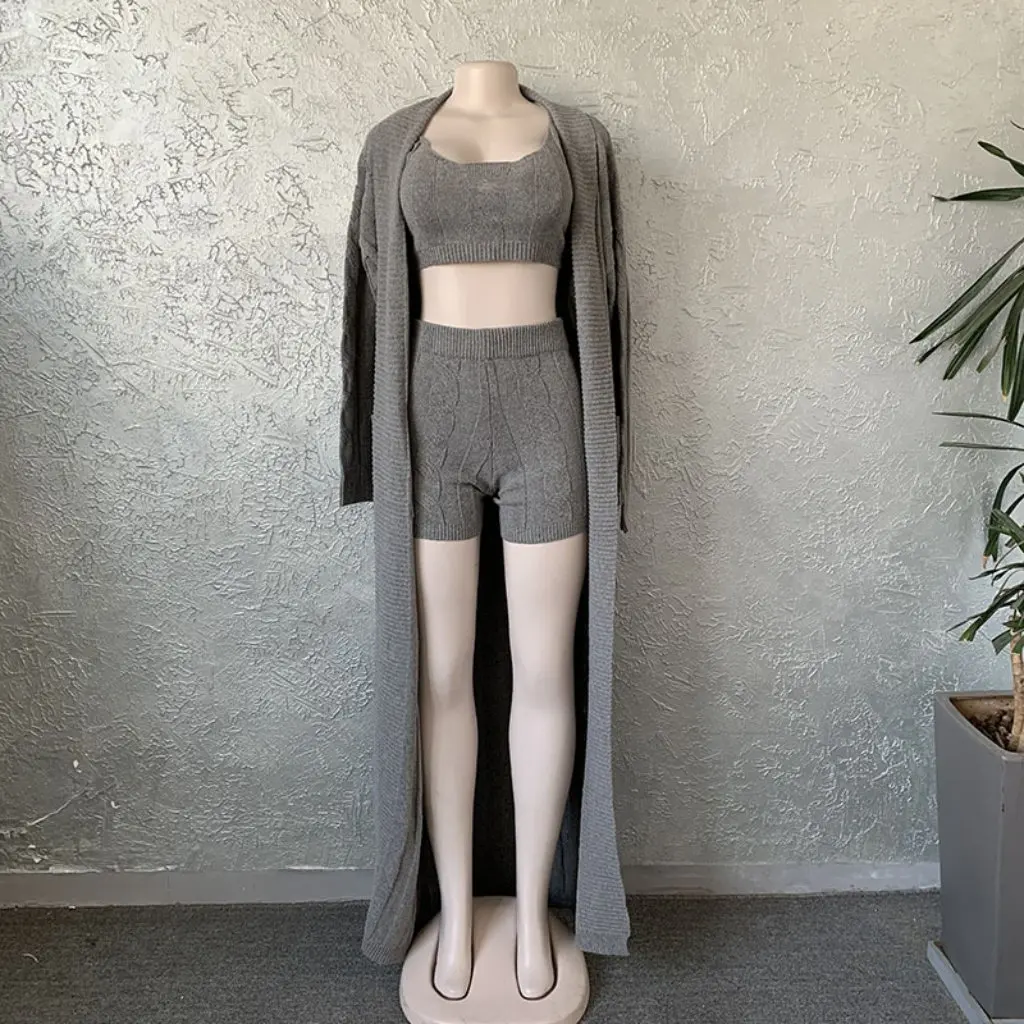 

European And American Fashion Three-Piece Set Tube-Top Sweater with Shawl And Shorts Knitted Jacquard Winter Ensemble