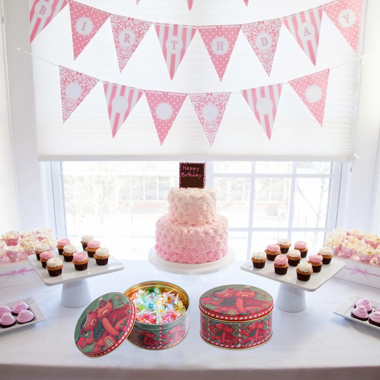 2Pcs Iron Cookie Storage Box Multi Purpose Organizer for Sweets Treats Handicrafts Easy to Carry Party Decorations