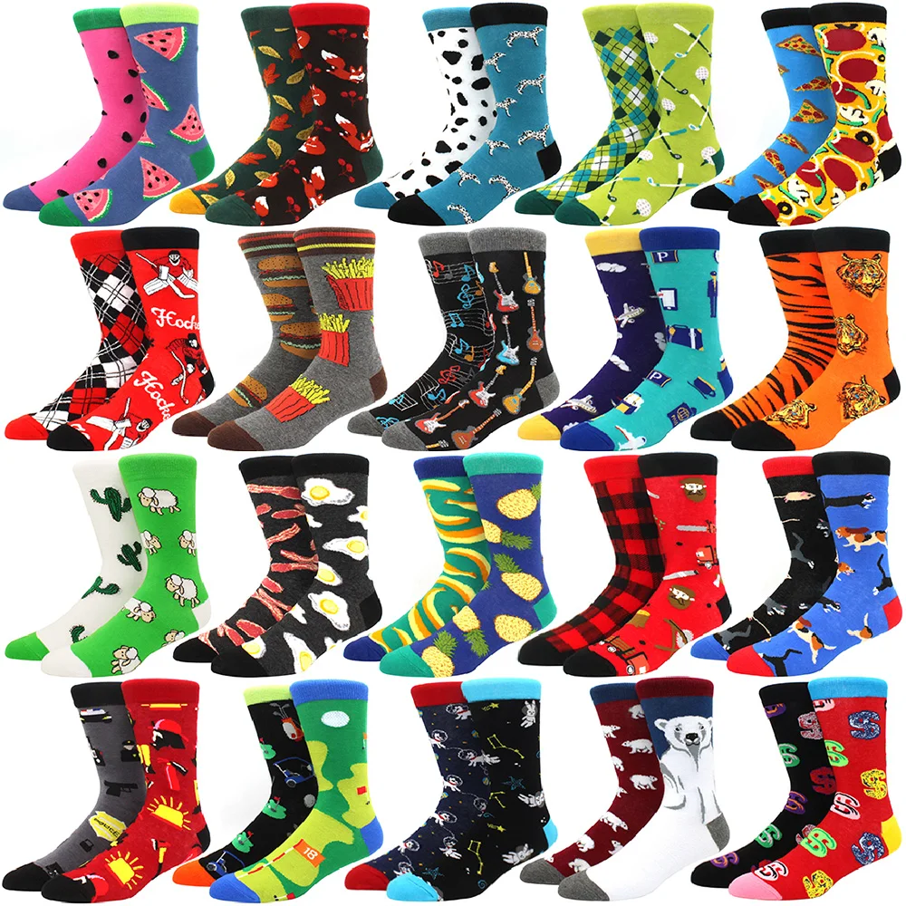 High Quality Combed Cotton Socks food Pattern Long Tube Funny Happy Men Socks Novelty Skateboard Crew Casual Crazy Socks