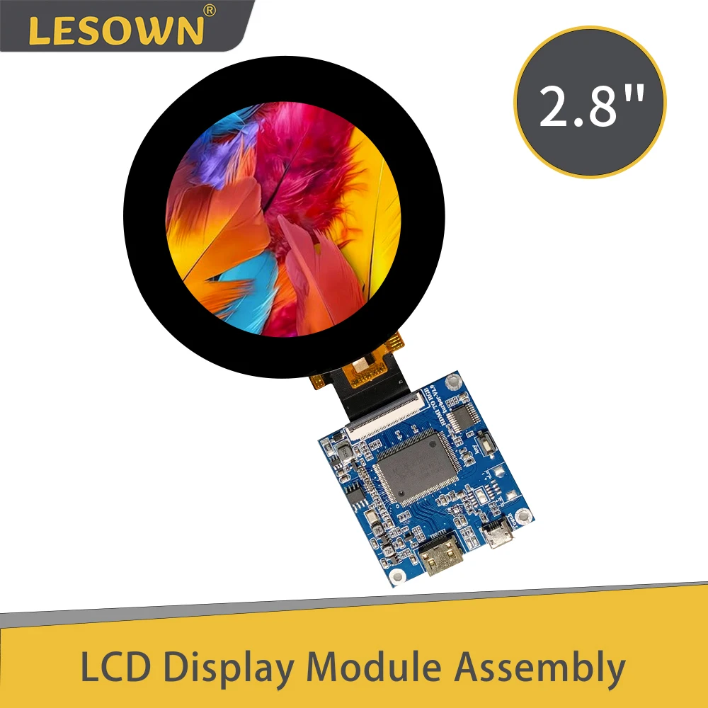 

LESOWN 2.8 inch mini Orbicular Screen 450cd/m2 IPS 480x480 LCD Touch Display SPI3W-RGB 40PIN 1200:1 HDMI USB Powered Module