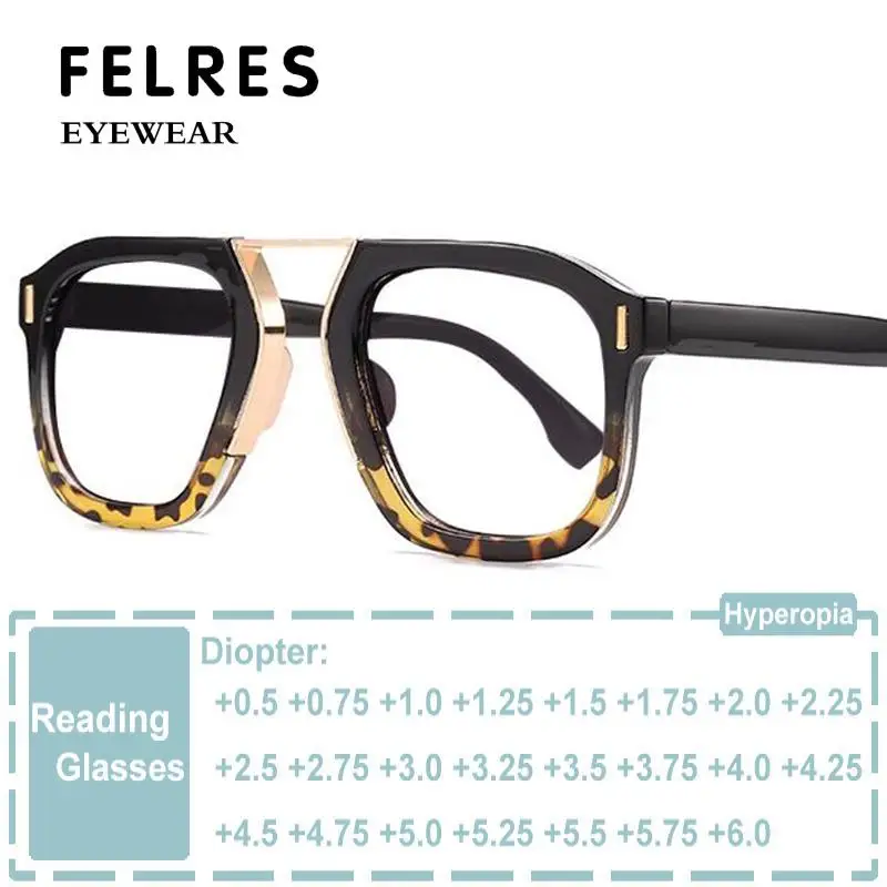 Rivets Black Leopard Fashion Reading Glasses Oversized Square Glasses Frame Anti Blue Light Far Sight Presbyopia Eyewear