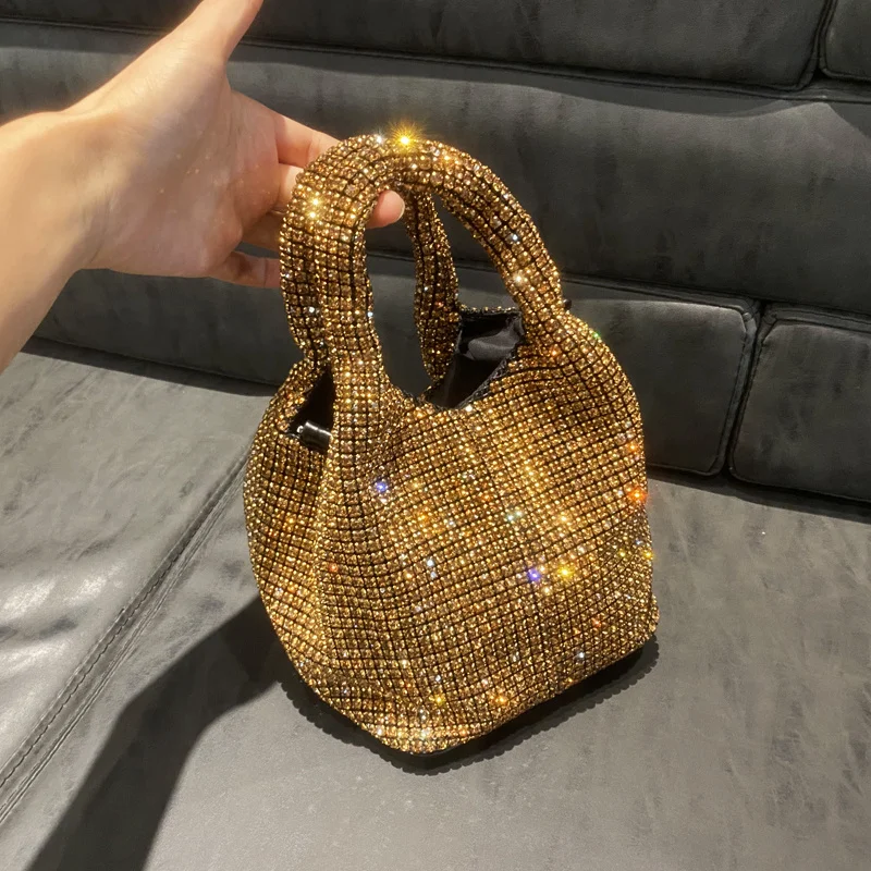 Handle Rhinestone Evening Tote Bag Purses for Women Shiny Dinner Party Wedding Handbag Designer Female Bucket Bag Shoulder Bag