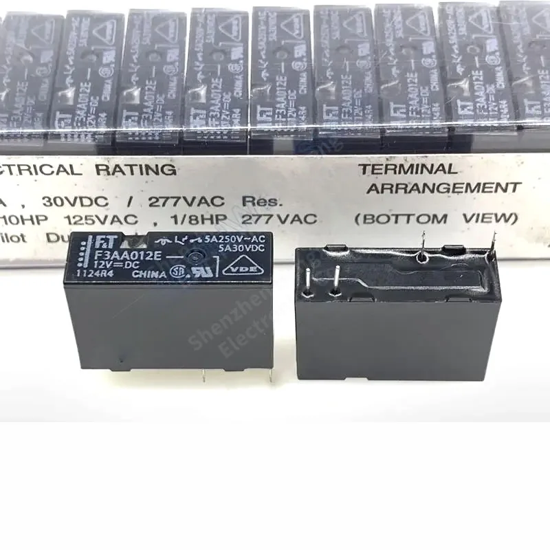20개/묶음 F3AA 전원 릴레이 1형 A 1극 5V 12V 24V DC 4PIN 5A 250VAC 30VDC F3AA012E F3AA005E F3AA024E