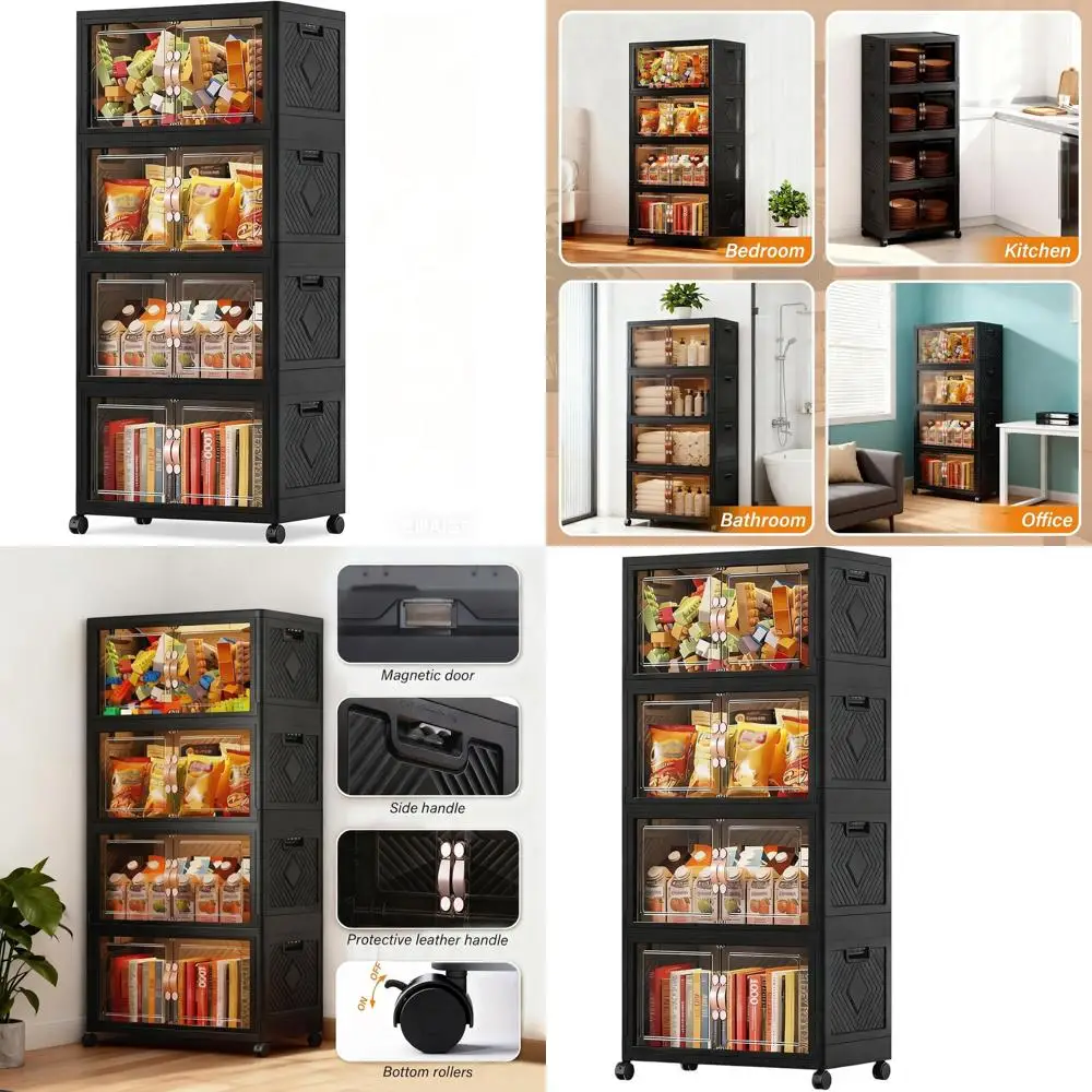 

Stackable 63 Gallon Plastic Storage Bins with Lids, Wheels, and Doors - 4-Pack Heavy-Duty Organizers for Home and Office