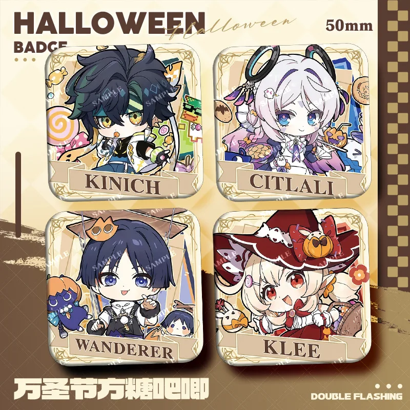 1PC Anime Games Genshin Scaramouche Klee Kinich Halloween Q Version Badges Cute Brooches Backpack Pins Anime Cosplay Accessories