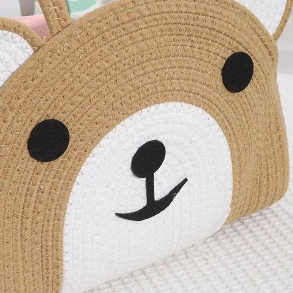 حقيبة حفاضات أطفال أنيقة من حبل القطن، صندوق تخزين الحفاضات المحمول بنمط الدب، سعة كبيرة مع مقبض حقيبة الأم للأطفال #2