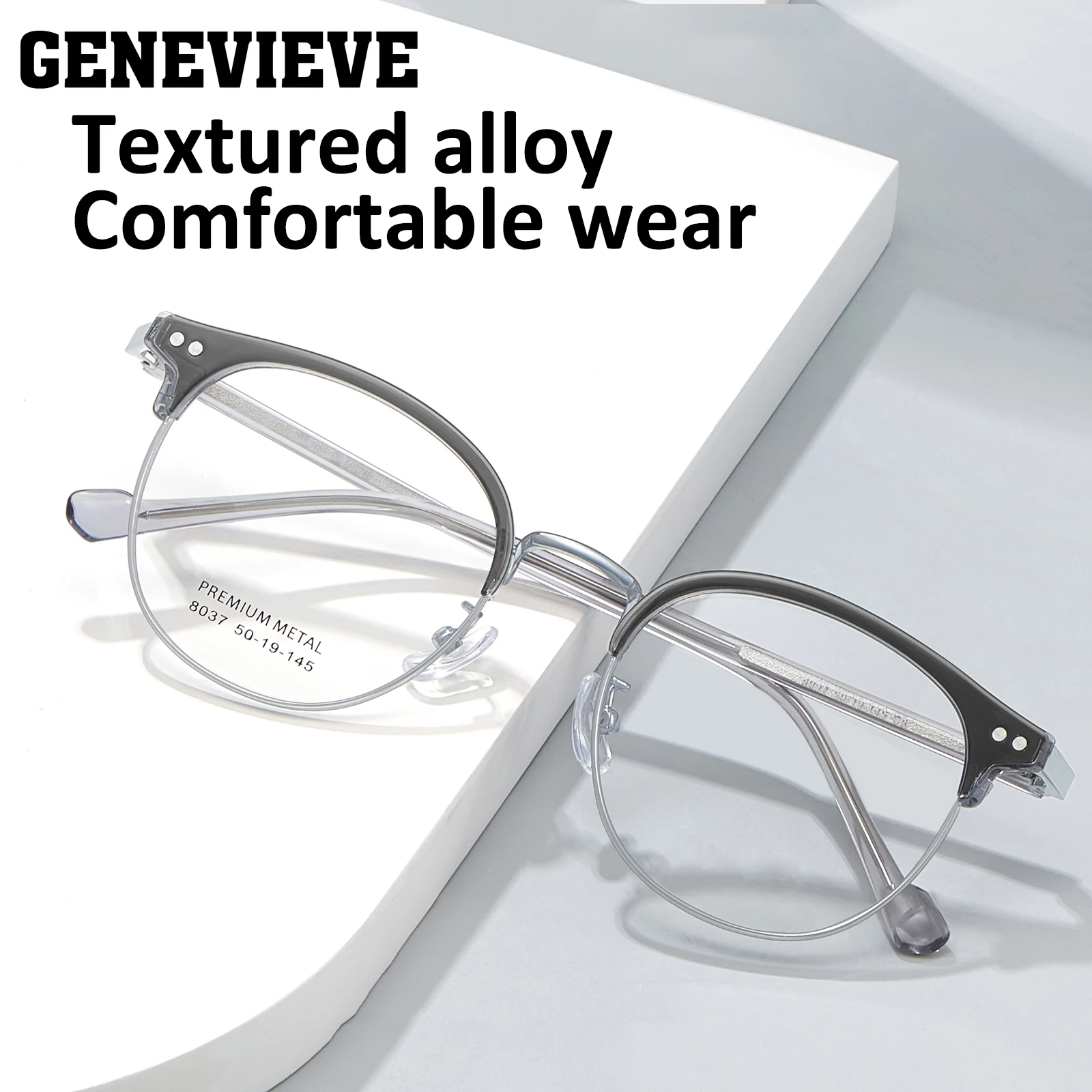 GENEVIEVE New Fashion Retro Oval Geometric Design Anti-Blue Light Reading Glasses Photochromic Customizable Prescription 8037